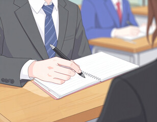 Obraz premium ノートをとる手元のアップ