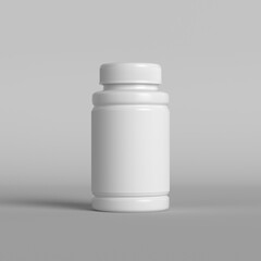 Blank white medical plastic container mockup with closed lid, displaying clean surface, representing healthcare packaging design and pharmaceutical branding solutions