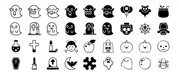 Halloween Icon Set: A Collection of 36 Spooky and Cute Halloween-Themed Icons