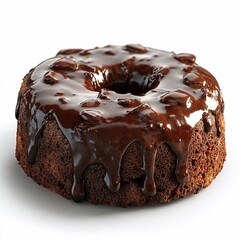Chocolate donut with glossy icing on a white background  