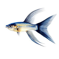 Fototapeta premium Graceful Marine Symphony: A meticulously illustrated single image captures the vibrant beauty of a streamlined fish, showcasing its unique aquatic form in intricate detail. 
