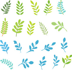Collection of various green and blue leaves 