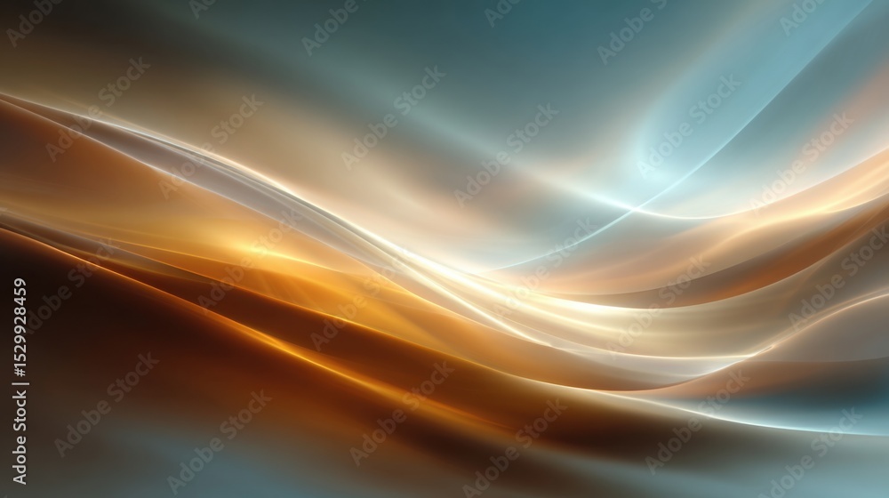 Poster dynamic colors blend seamlessly, creating soft waves of light in warm golds and cool blues. the desi