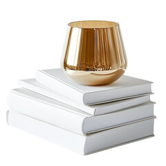 stack of books with a glass