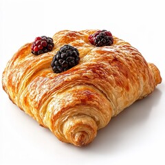 Croissant with blackberries on top displayed on a white background  