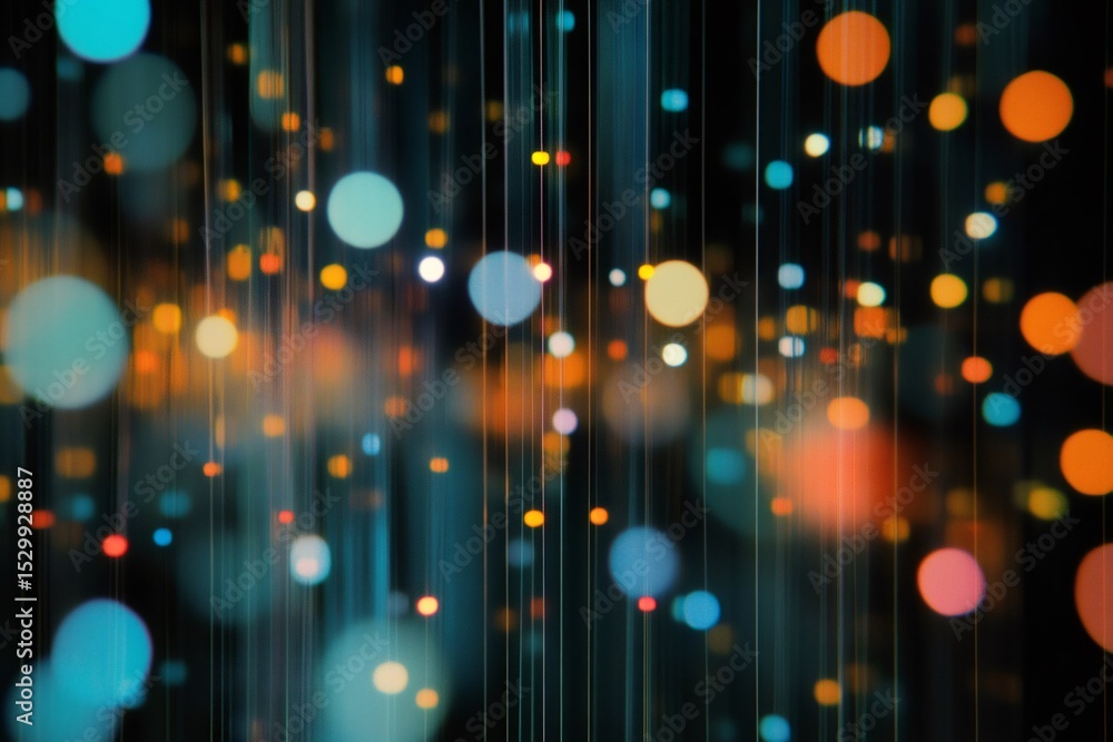 Poster abstract background showcasing colorful bokeh lights against a dark backdrop, flowing through vertic