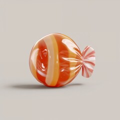 Colorful striped candy with orange and pink swirls on neutral background  