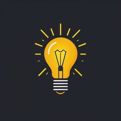 Light bulb icon glowing in flat yellow on black background