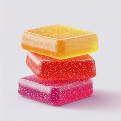 Colorful stacked gummy candies on a neutral background  