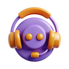 3d render of purple support agent icon with headset isolated on white background
