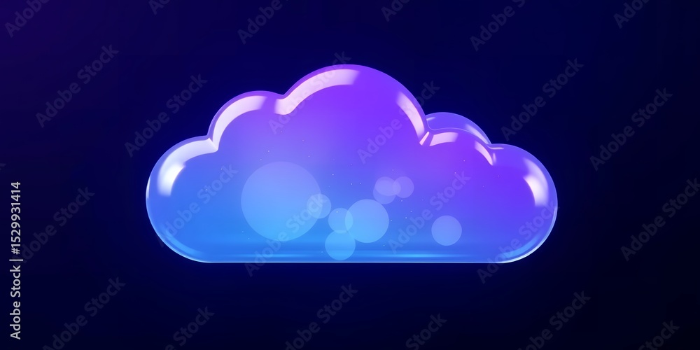 Aufkleber a glossy cloud with purple and blue gradient on a dark background with bokeh circles effect