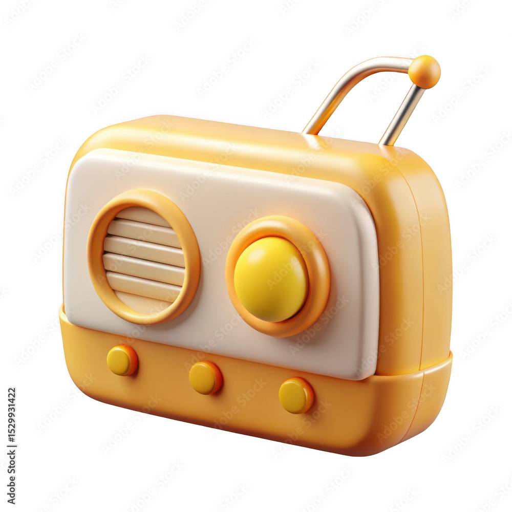 Poster 3d render of a retro radio isolated on transparent background