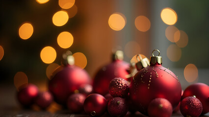 Elegant Christmas Ornaments with Festive Bokeh Lights Holiday Background