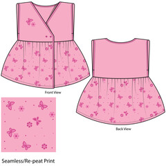 New Born Baby Girls Dress Design with Floral and Butterfly Print