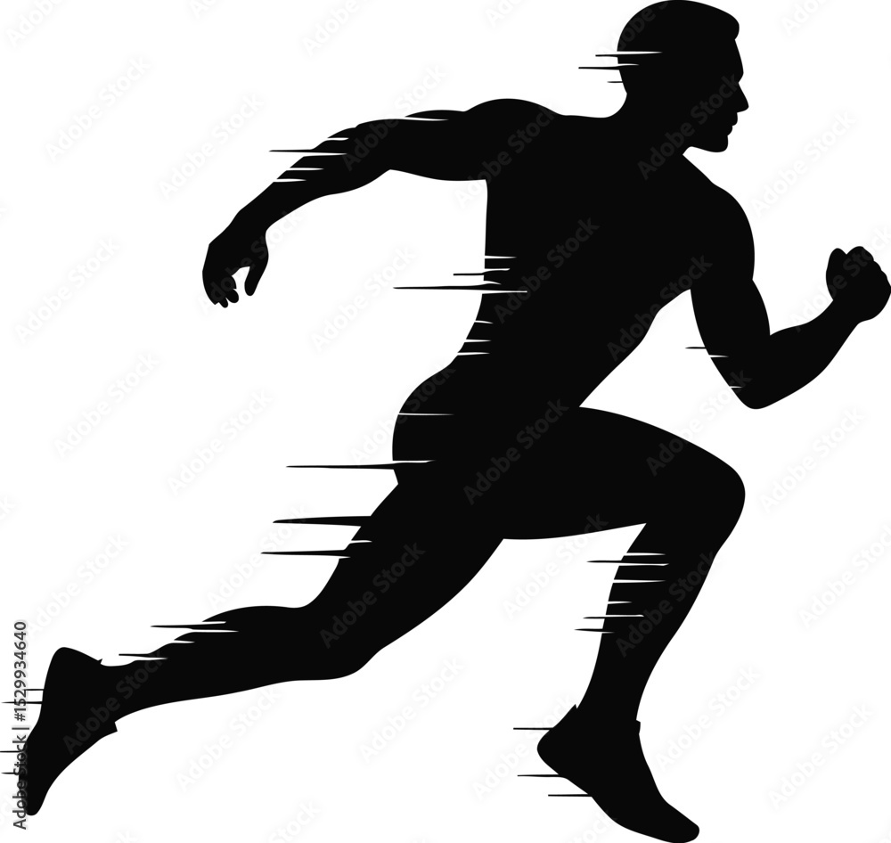 Poster silhouette of a man running with motion blur effect against a light background
