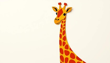 Stylized papercut giraffe, neutral background, ample copy space Ideal for zoo, children's book, or nature themes,  cutout,   book