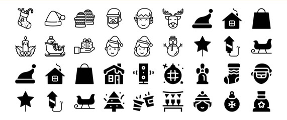 A collection of Christmas icons, including Santa, elves, reindeer, gifts, and other festive symbols.