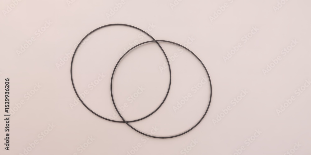 Poster two dark circular rings overlapping each other on a plain white background creating a simple design