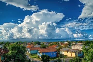 Third World Country. Authentic Cuban Townscape with Sunny Blue Skies and Clouds