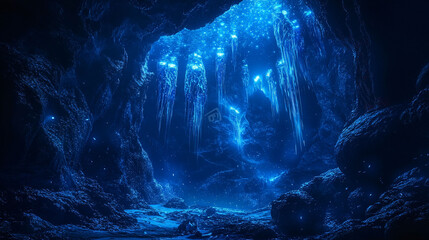 Bioluminescent Cave Surreal Fantasy Art