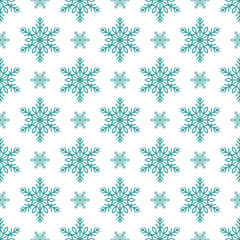 Snowflakes seamless pattern, detailed hand drawn vector line illustration. Graphic outline doodle drawing. Christmas and New Year background for frosty winter design, gift wrapping, packaging, textile