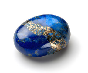 Polished Lapis Lazuli Stone with Gold Inclusions on White Background - Gemstone, Mineral Specimen, Jewelry Making