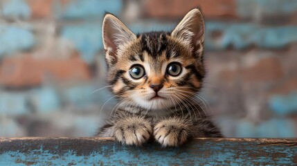 "Adorable Kitten on Wooden Table"