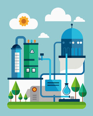 A facility implementing a closedloop water system filtering and reusing water for production.. Vector illustration