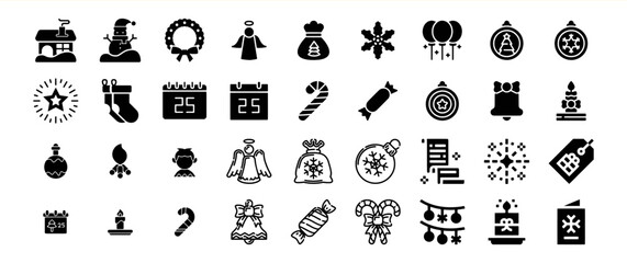 A collection of 40 Christmas icons, including festive objects, symbols, and activities