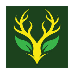 Creative and modern yellow antler design with green leaves logo for nature themes
