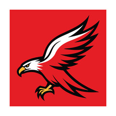 Obraz premium Bold and powerful eagle emblem soaring with wings extended on vibrant red background