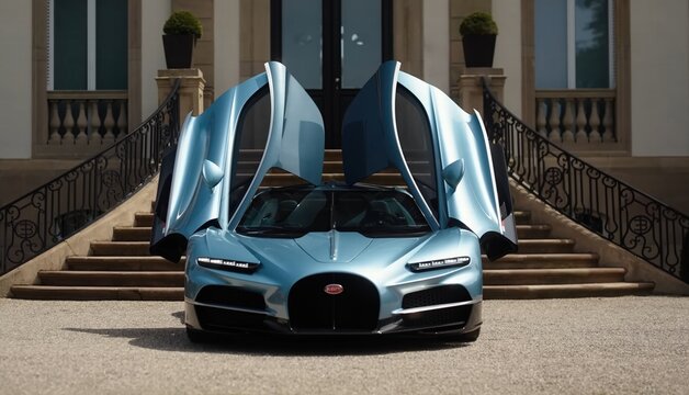 BUGATTI, TOURBILLON, luxury expensive sports car against the backdrop of an expensive villa