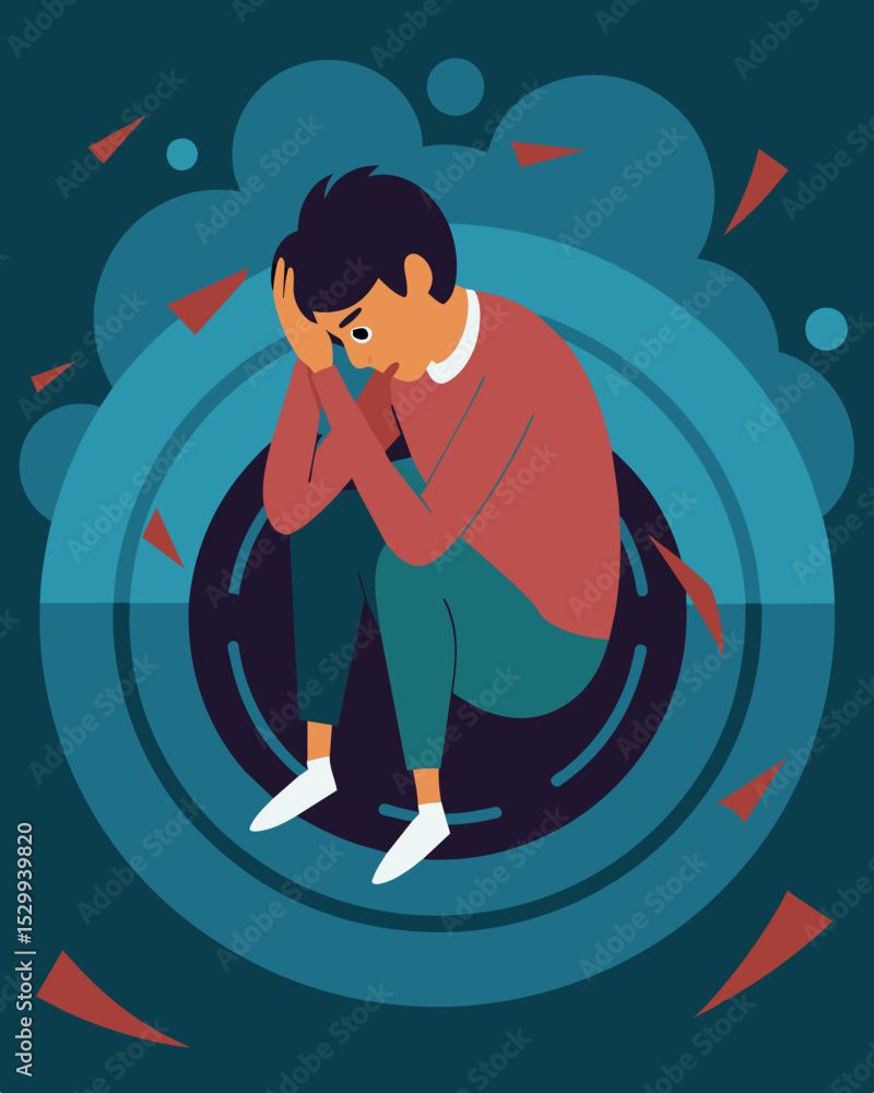 Poster stuck in a downward spiral of anger and resentment unable to see past their own bitterness.. vector 