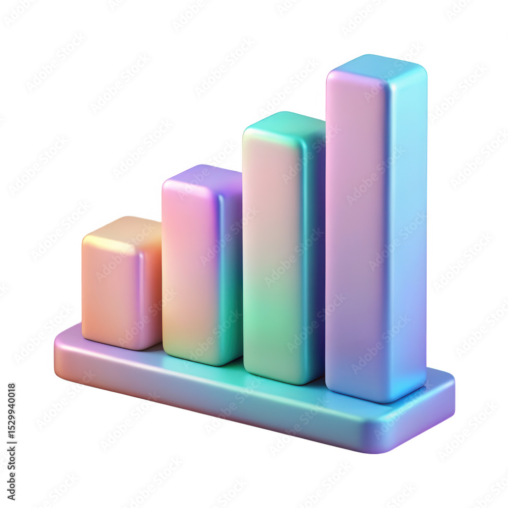 Poster 3d pastel gradient bar chart icon isolated on transparent background