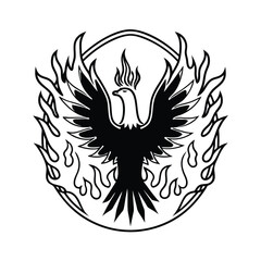 Phoenix rising logo with fire wings spread wide vector illustration