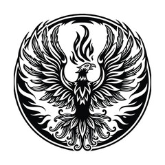 Fiery phoenix rising with wide wings vector illustration