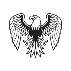 Battle ready eagle logo with spread wings and sharp beak vector illustration