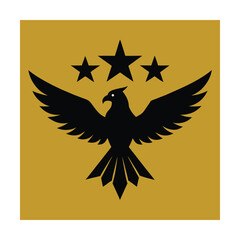 Elegant vector illustration of a black eagle with three stars against a golden background