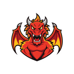 Fierce dragon logo with bold lines and fiery effects vector illustration