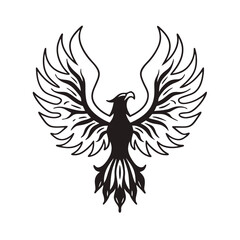 Phoenix rising logo with fire wings spread wide vector illustration