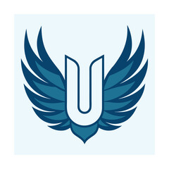 Elegant blue winged letter u logo suitable for brand identity and corporate design