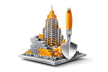 Masonry construction logo with concrete blocks high resolution photo