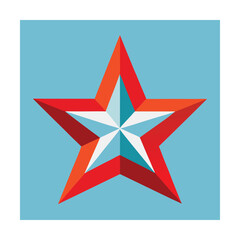 Geometric star design with red orange and white elements on a light blue background