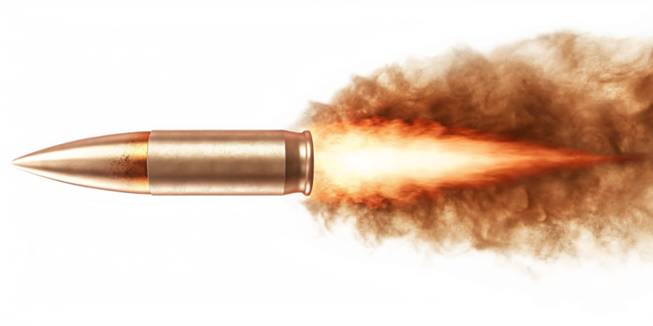 Bullet firing explosive blast isolated on a white background png ai generated