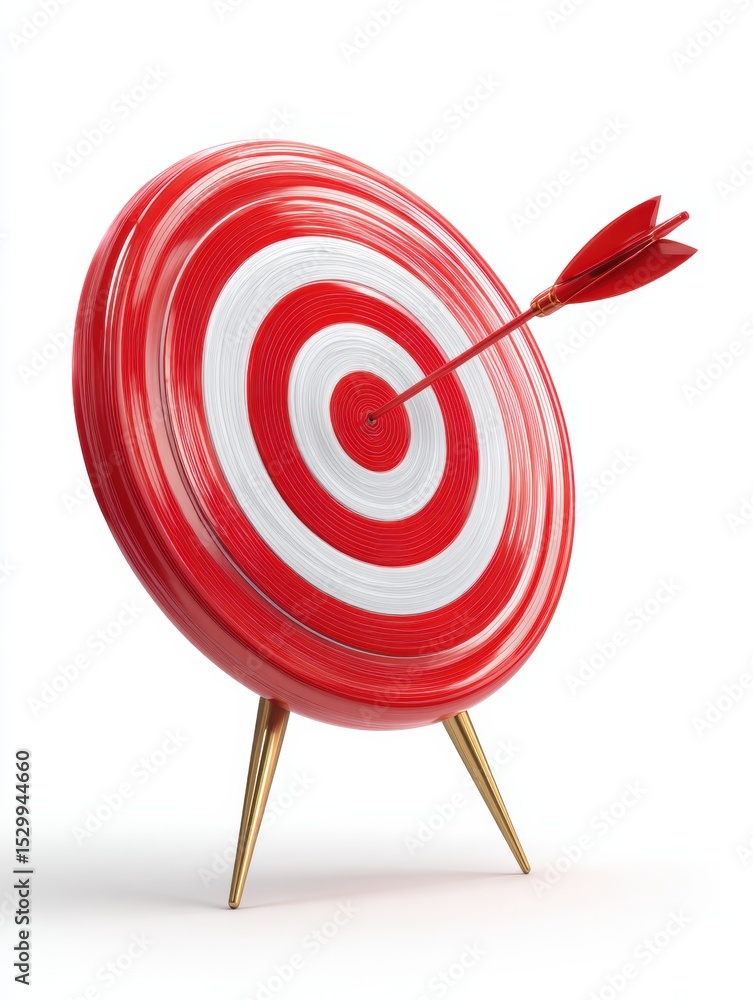 Poster red arrow hitting the bullseye on a dartboard representing business success and effective marketing 