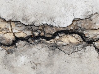 Extensive cracking in aged concrete.
