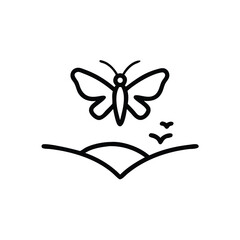 butterfly meadow scene logo vector illustration