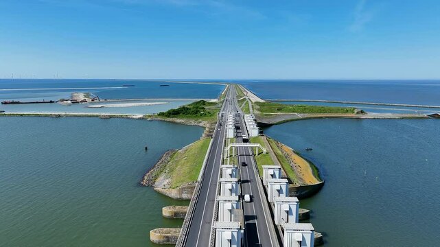 Aerial from the Lorentz sluices at the Afsluitdijk in the Netherlands