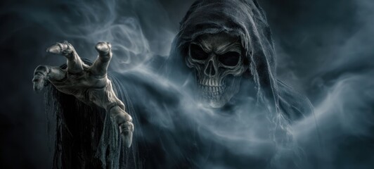 Fototapeta premium The Grim Reaper Emerges from the Shadows in a Haunting Atmosphere