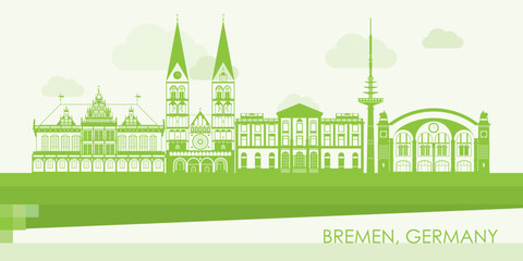 Green Skyline panorama of city of Bremen, Germany  - vector illustration